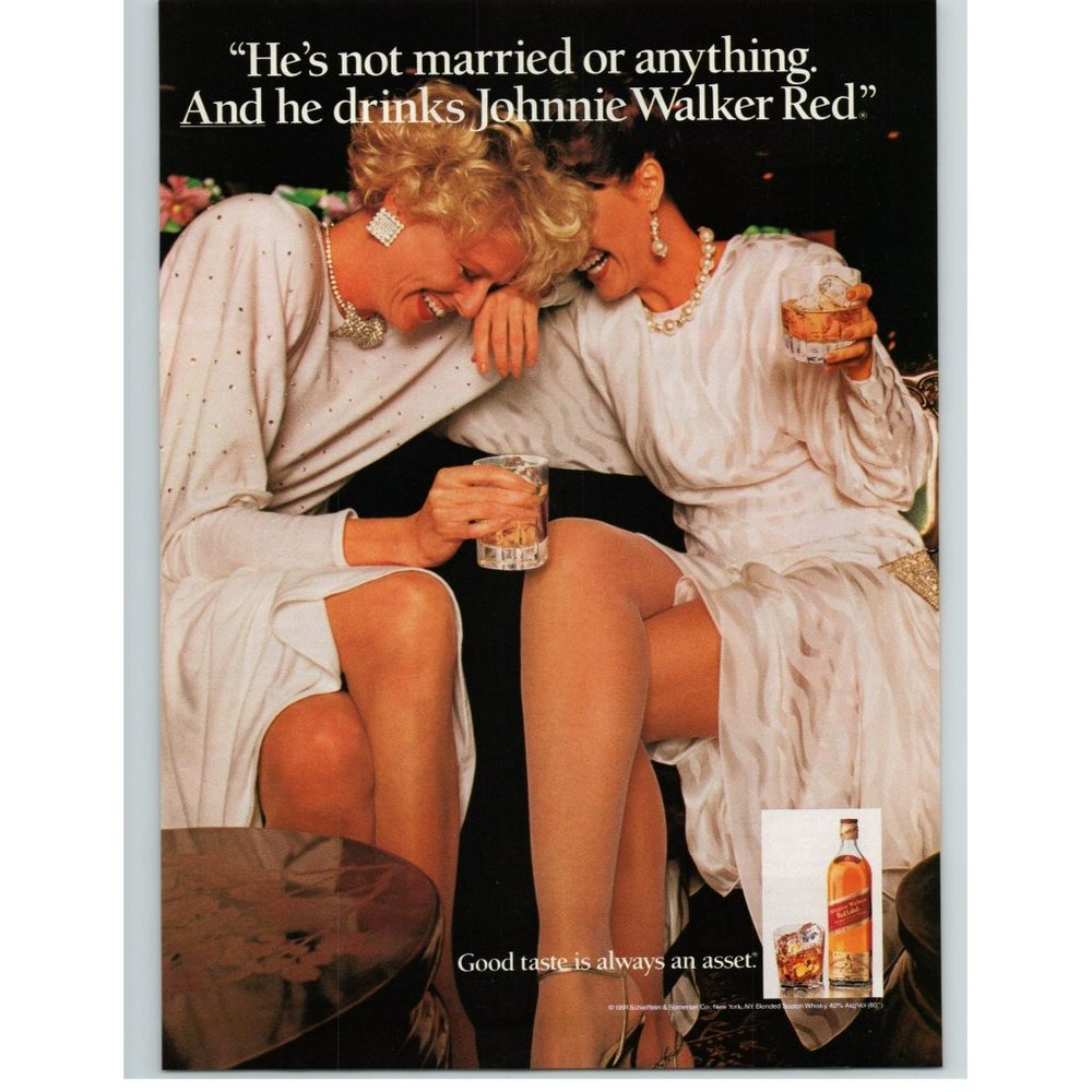 1991 Johnnie Walker Red Label Scotch Whiskey Vintage Print Ad Ladies Laughing